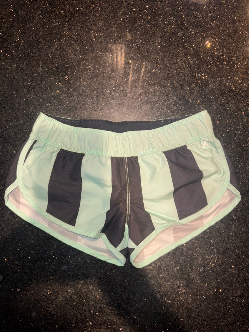 Hurley Mint and Black Striped Athletic Shorts